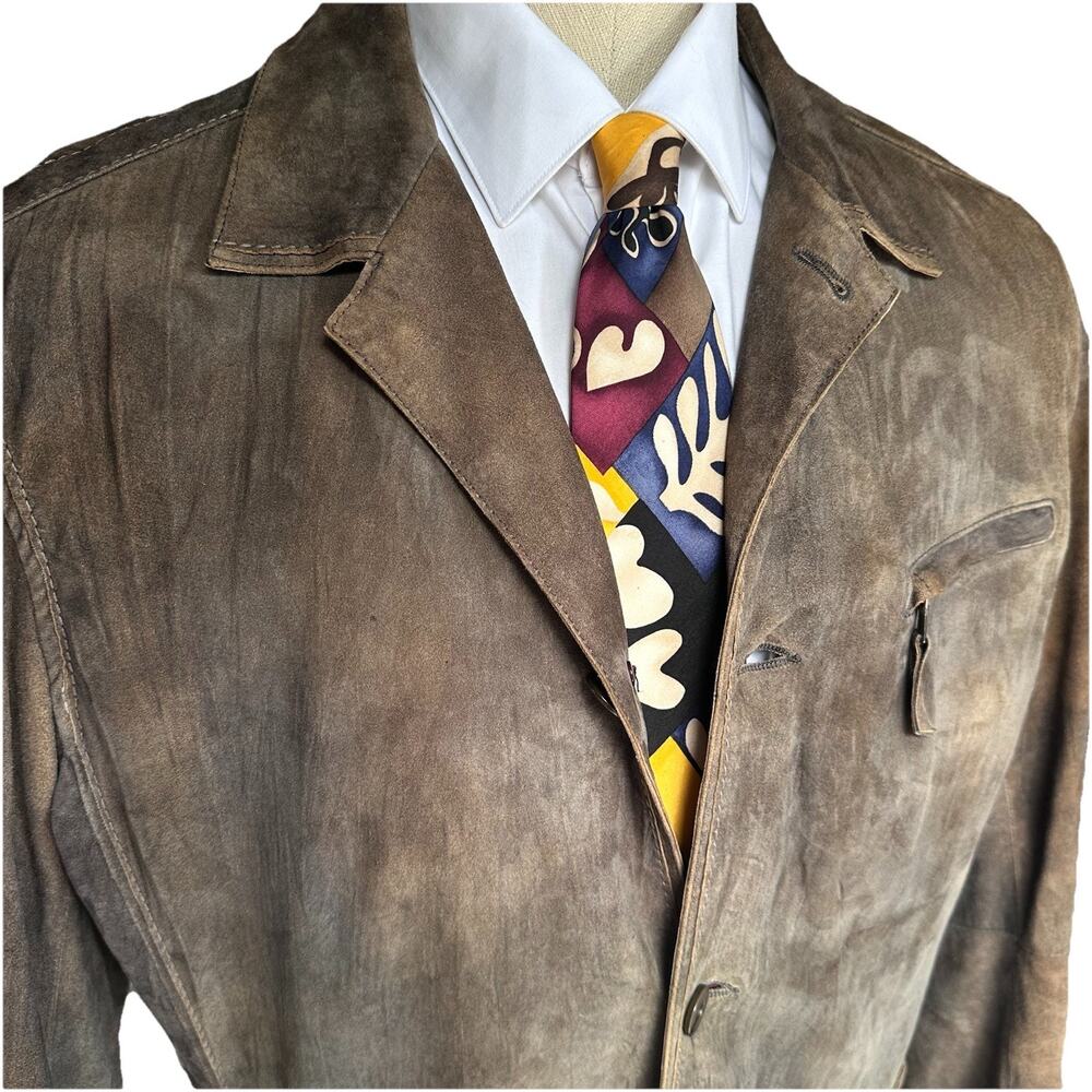 GIMO'S Men Leather Jacket Sport Coat Size L (44R - 46R ) distressed petina lamb